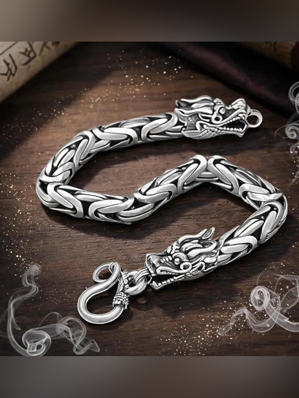 Men's Silver Dragon-Link Chain Bracelet